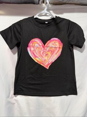 Black Girls Short-Sleeve Tee with Vibrant Multicolor Heart